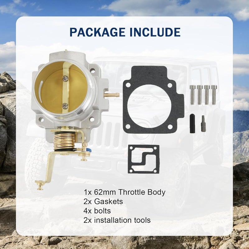 RALBDX 1724 62mm Throttle Body Compatible with 1991-2003 Jeep Wrangler Cherokee 4.0L YJ TJ XJ ZJ WJ -High Flow Power Plus Series Throttle Body Replacement For 1998-2001 Jeep cherokee 4.0L - Image 2